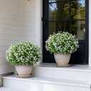 Artificial Eucalyptus with Baby's Breath Topiary Ball Trees - 2 Set Plastic Faux Eucalyptus Plants in Pot, Sun Resistant Fake Greenery Potted Bushes for Front Door Farmhouse Garden Porch Decor