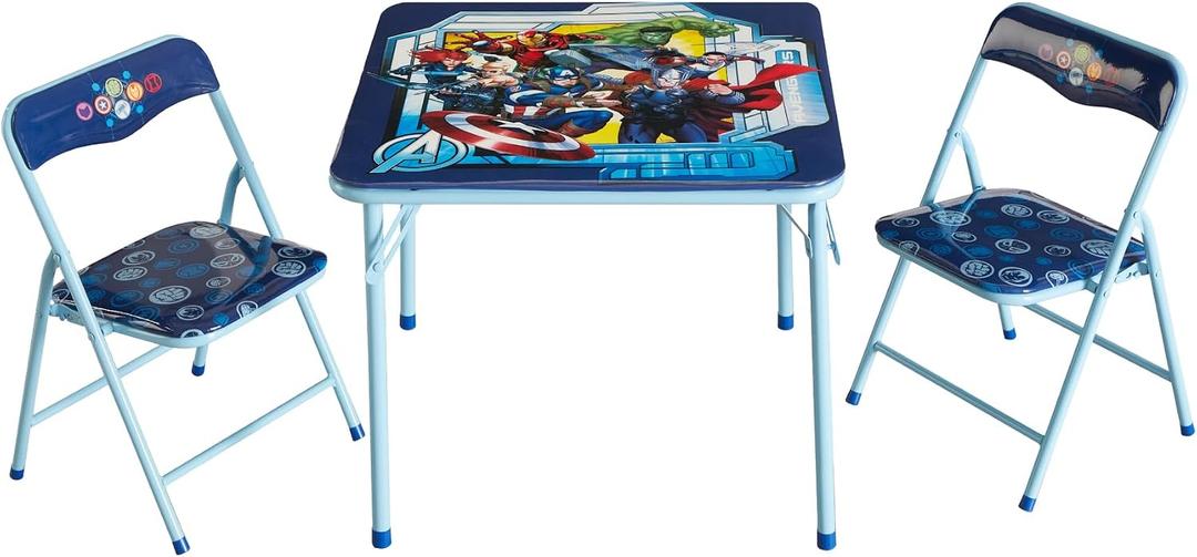 Marvel Avengers 3-Piece Kids Activity Table and Chair Set Square Table with 2 Folding Chairs, Superhero-Themed Furniture for Ages 3+, Ideal for Playroom, Arts & Crafts, or Snacks, Onesize