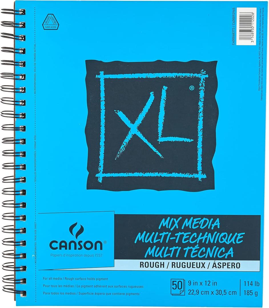Canson XL Series Mixed Media Pad, Rough Texture, Side Wire, 9x12 inches, 50 Sheets Heavyweight Art Paper for Watercolor, Gouache, Marker, Painting, Drawing, Sketching