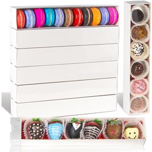 10Pack 12x2.2x2 Inches Chocolate Covered Strawberry Boxes for 6, Party Favorite Boxes for Macaron, Truffle,Cocoa Bombs,Cookies,Chocolate Covered Oreos,Mini Cupcakes,Cake Balls & More (White)