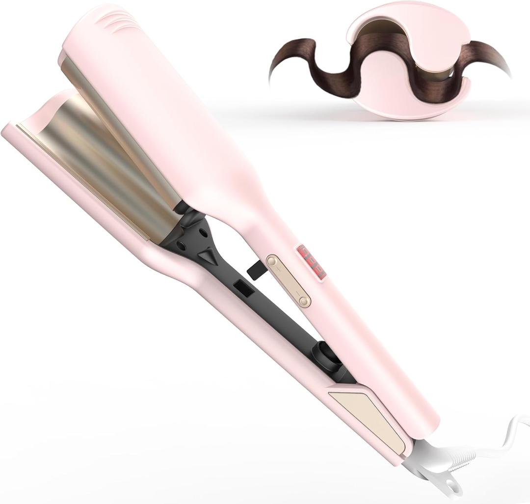 Waver Hair Tool,Mini Waver Curling IronCurling Iron Hair Crimper WaverIonic Deep Waver Curling Wand with Ceramic 2 Barrel for Women Double Voltage, Easy to Use, Pink, 1.25 Inch