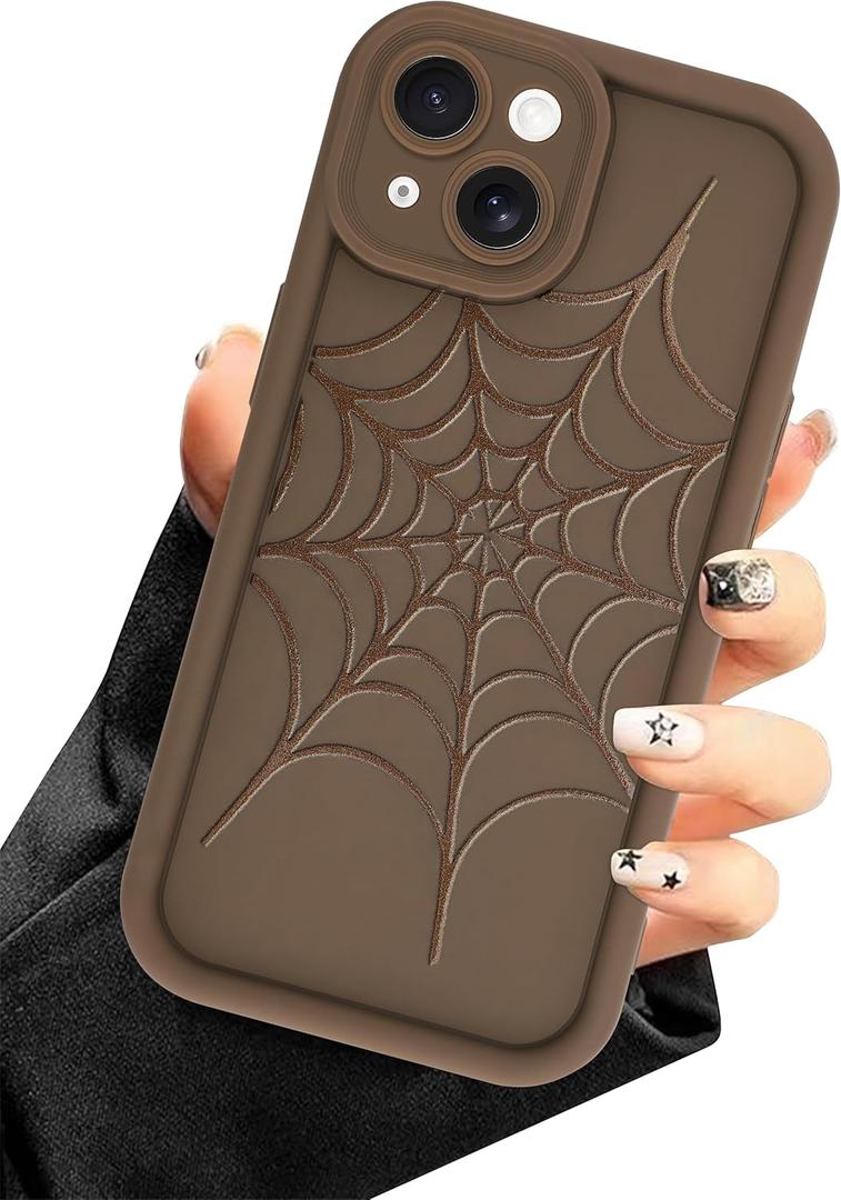 Aitipy Compatible with iPhone 13 Case, Stylish Brown Spider Web Design Slim Soft Gel Rubber TPU Material, Full Camera Protection, Shockproof Protective Phone Case for Women Girls Boys