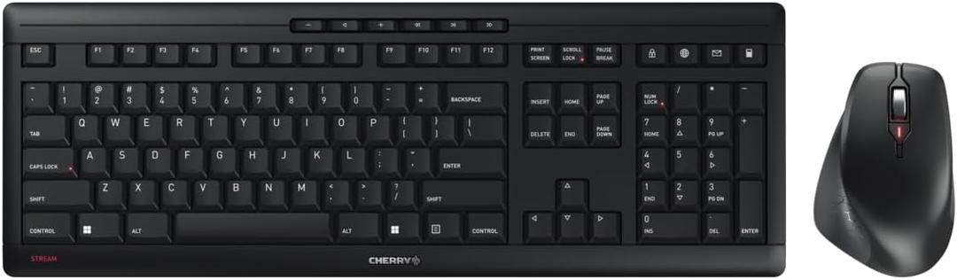 Cherry Stream Comfort Desktop Wireless Keyboard and Mouse | USB SX Scissors Mechanism | Whisper-Quiet Silent | Keystroke (Black, Desktop Combo) 