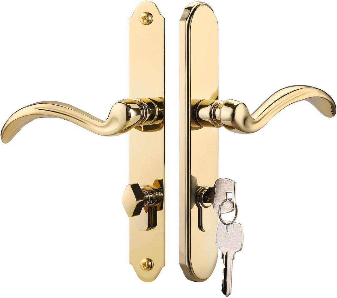 Storm Door Handle Accessory Set fit Pella Storm Door Handle Replacement Part, with Key and Lock Cylinder, Mortise Lock Not Included (Polished Gold)