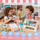 Mini Wooden Ice Cream Toys for Kids Pretend Play Kitchen Food Toys, Counter Shop Playset for Toddlers with Scoop & Menu & Fake Money for 3 4 5 6 Year Old Girls Boys Christmas Birthday Gifts