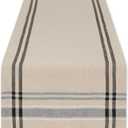 DII French Stripe Dining Table Collection Farmhouse Style Table Runner, 14x108 Inches, Taupe/Black