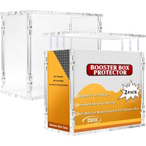 2 Pack Acrylic Booster Box Display Case with Magnetic Splicing Lid 6mm Extra Thick Clear Protector Stackable UV Protection Storage Container for Collectors Fits Standard Sealed TCG Boxes 3.1x4.8x5.4in