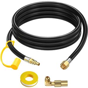 7 FT RV Propane Quick Connect Hose to Grill, BBQ Quick Release LP Gas Line for Camp Chef Stove, Pit Boss Burner-1/4 Male Plug x 3/8 Female Flare-with Elbow Adapter for Blackstone 17"22"28''36''Griddle