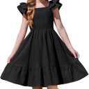 Arshiner Girls Black Dress Double Layer Ruffle Sleeve Off Shoulder Smocked Church Funeral Tween Dresses, Size 14-16