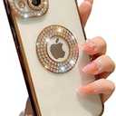 Compatible with iPhone Case,Luxury Glitter Bling Sparkly Diamond Rhinestone Bumper Camera Lens Protection Transparent Clear Soft Shockproof Cover Phone Case (Gold,iPhone 13 Pro Max)