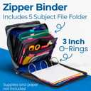Case-it Mighty Zip Tab School Zipper Binder | 3-Inch O-Rings, 600-Sheet Capacity, 5-Subject Expanding File Folder, Multiple Pockets & Storage Organizer, Shoulder Strap | D-146 Midnight Blue