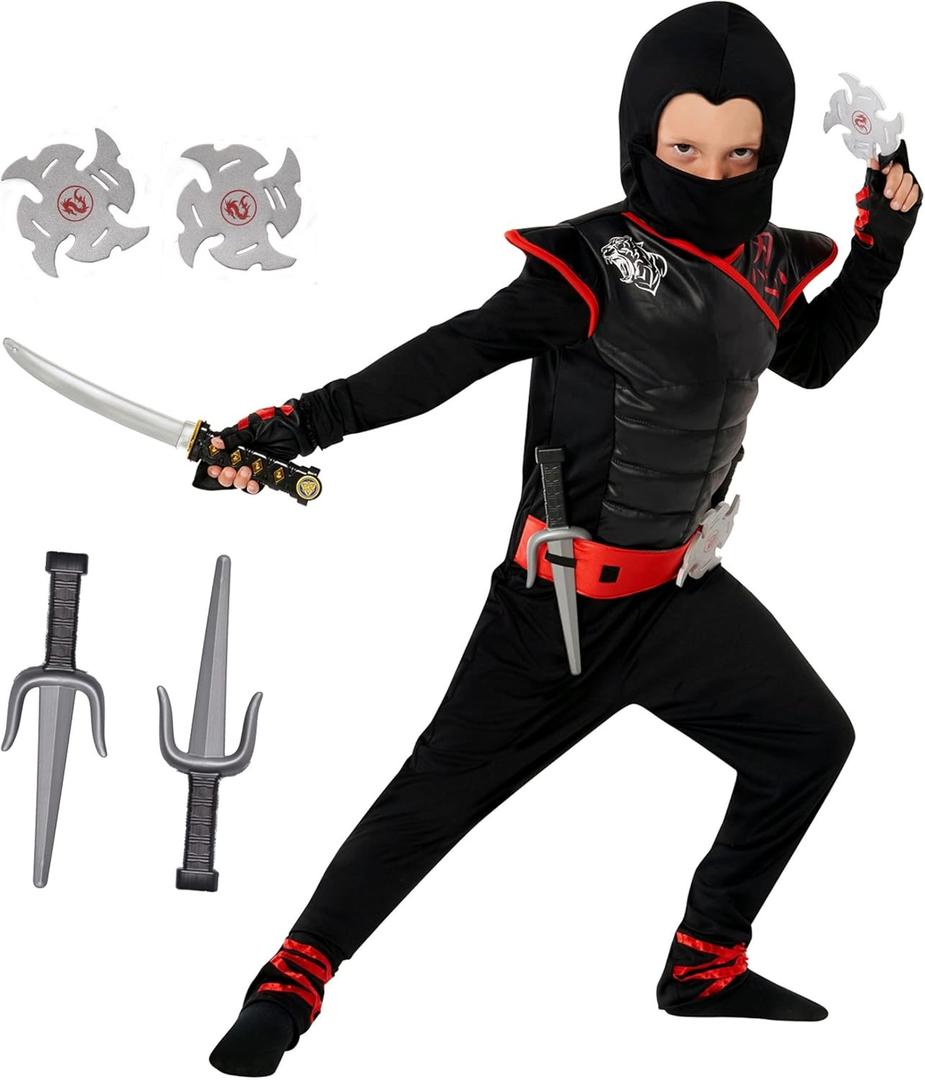 Morph Kids Ninja Costume - Boys Ninja Outfit with Mask for Dress Up, Role Play, Halloween, and Themed Parties (4-6 Years)