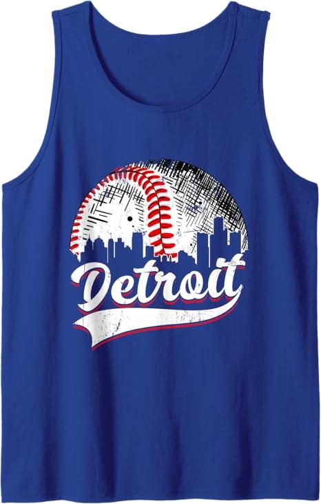 Vintage Detroit Baseball Lover Men Women Game Day Tank Top Blue S