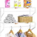 ThreeHio 2 Pack Expandable Laundry Room Shelves with Hanging Rod, Over Washer and Dryer Shelves, Wall Mounted Metal Shelving, Utility Floating Wall Shelf for Laundry Closet Organizers and Storage