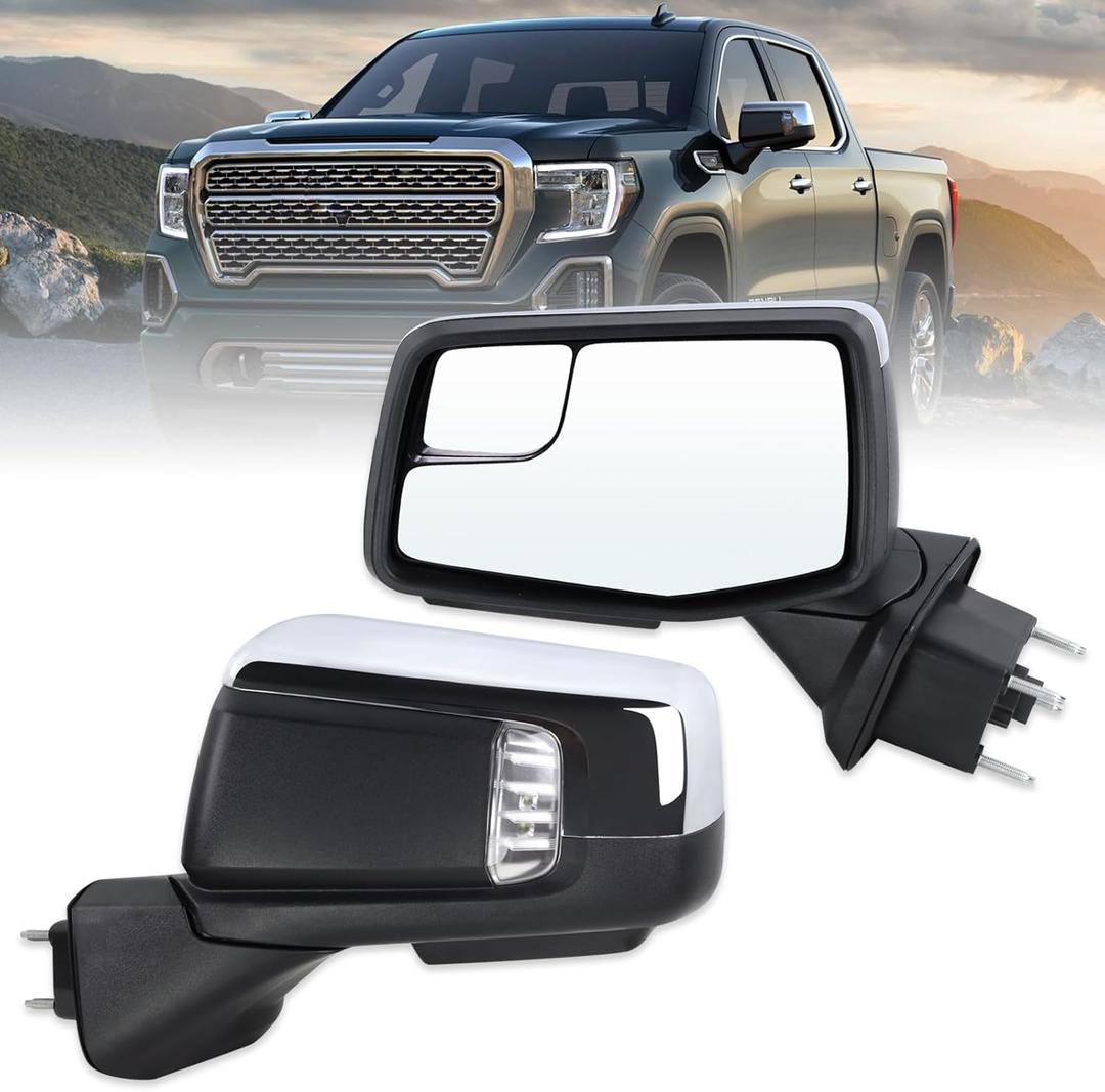 Left Driver Side Mirror Compatible With 2019-2025 GMC Sierra 1500 With Power Folding Power Glass Heated Turn Signal Puddle Light Mirror Memory Black Replace#84898872 84732185(13Pins)