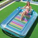 JAMBO Inflatable Tanning Pool Lounger Float, 70 x 47 Sun Tanning Pool Float with Pillow, Water Lounge Raft, Pool Floatie for Adults, Tanning Raft Pool Tub, Water Tanning Bed Kiddie Pool Tanning Floats