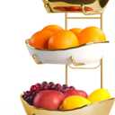 Fruit Basket for Kitchen Counter, 3 Tier Ceramic Serving Bowls with Metal Stand, Fruit Bowl for Kitchen Counter, Tiered Fruit Rack for Snack Vegetable Storage, Nuts, Dessert in Party(Gold)