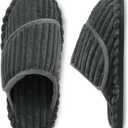 Besroad Slippers for Women Memory Foam House Bedroom Slippers Adjustable Corduroy House Slides Sandals Shoes (Gray, L)