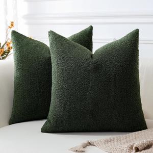 OTOSTAR Pack of 2 Textured Boucle Throw Pillow Covers Square Pillow Cases Cozy Soft Decorative Couch Cushion Case for Chair Sofa Bedroom Living Room Home Decor 24 x 24 Inch, Forest Green (24" x 24" (Pack of 2))