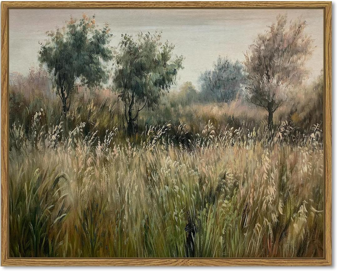 Vintage Landscape Framed Canvas Wall Art, Rustic Farmhouse Landscape Canvas Prints Aesthetic Wall Decor for Living Room, Cottagecore Wall Art Pictures for Bedroom Office (10"L x 8"W)