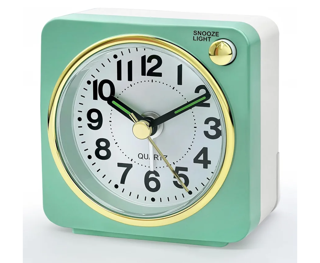 Ultra Small Battery Analog Travel Alarm Clock, Retro Bedside Table Clocks for Bedrooms, Desk Clock, Vintage Home Decor for Bathroom Kichen Living Room, Mint