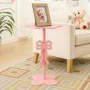 Cinnvoice Pink Bow Side Table Small Wood End Table Coffee Coquettish Room Decor Pink Bedside Cocktail Drink Stand for Small Spaces Nightstand Bedroom Couch Chair