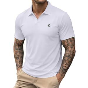 JMIERR Mens Casual Polo Shirt Summer Buttonless Short Sleeve Moisture Wicking Quick Dry Henley Golf Shirts (Small, White)