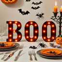 Halloween LED Marquee Letters BOO Set - 3 Pcs Black Alphabet Lights with Orange Glow, Perfect for Halloween, Christmas,Birthday Party, Bar Decor, Battery - Operated Ambience Lamps