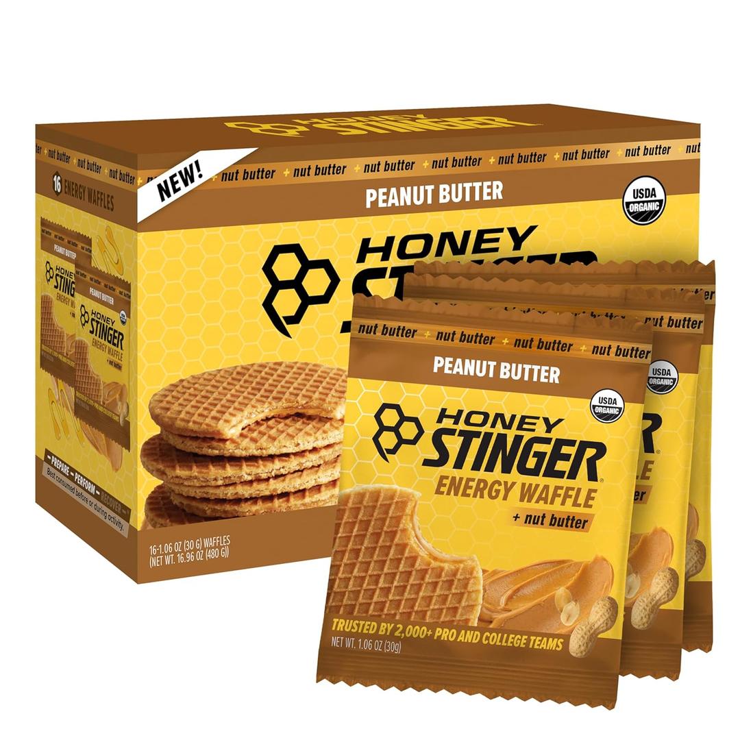 Honey Stinger Organic Peanut Butter Waffle, Energy Stroopwafel for Exercise, Endurance and Performance, Sports Nutrition for Home & Gym, Pre & During Workout, 16.96 Ounces (Pack of 16) (EXP 08/20/26)