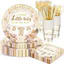 168 Pcs Neutral Gold Baby Shower Decorations Boho Gender Reveal Party Favors a Sweet Little Is on The Way Plates and Napkins Disposable Tableware Set Serve 24