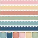 240Ft Boho Bulletin Board Borders Colorful Classroom Border Trim Boho Scalloped Borders Stickers Rolled Boho Bulletin Board Decorations for Classroom School Home Office Chalkboard Decor, 6 Rolls