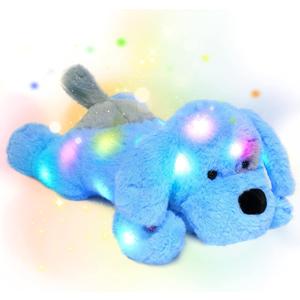 Hopearl LED Plush Puppy Light up Stuffed Animal Dog Floppy Pup Night Lights Glow in The Dark Christmas Winter Birthday Gifts for Kids Toddler Girls, Blue, 17''