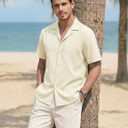 EKLENTSON Men Button Down Shirts Summer Beach Casual Shirt Beigewhite 2XL (White, XXL)