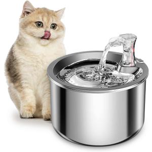 Cat Water Fountain, Stainless Steel Inside Ultra-Quiet Pump, 2L/67oz Automatic Dog Dispenser Water Bowl, Multiple Pets Water Fountain