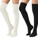 SherryDC Women's Cable Knit Thigh High Boot Socks Extra Long Winter Stockings Leg Warmers (2 Packs White+black)