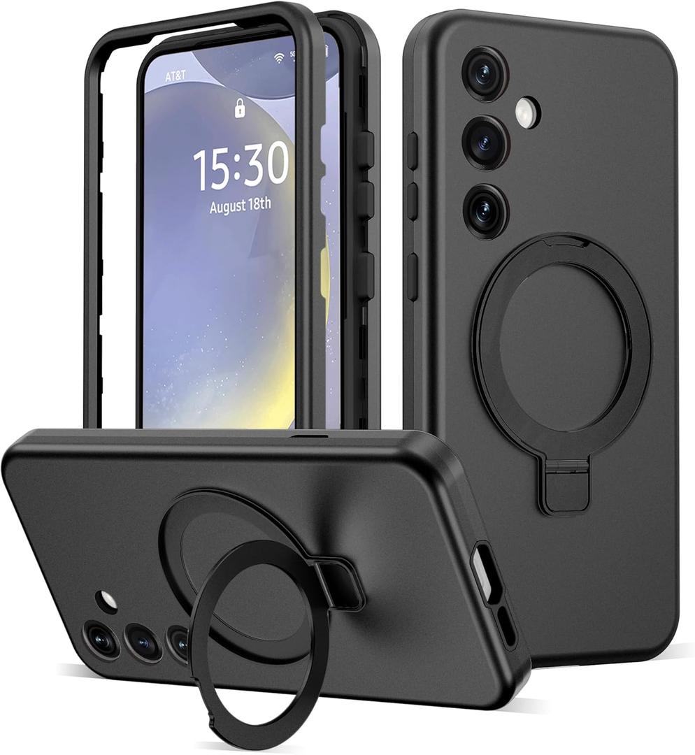 DuiDuiQ Designed for Samsung Galaxy S24 Plus Case with Magnetic Ring Stand [Compatible with Mag-Safe][Military Grade Drop Protection][Build in Kickstand] Shockproof Galaxy S24+ Phone Case 6.7", Black