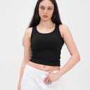 Women's Sleeveless Full Length Ribbed Fitted Racerback Workout Crew High Neck Basic Black Tank Top - (Black,S)