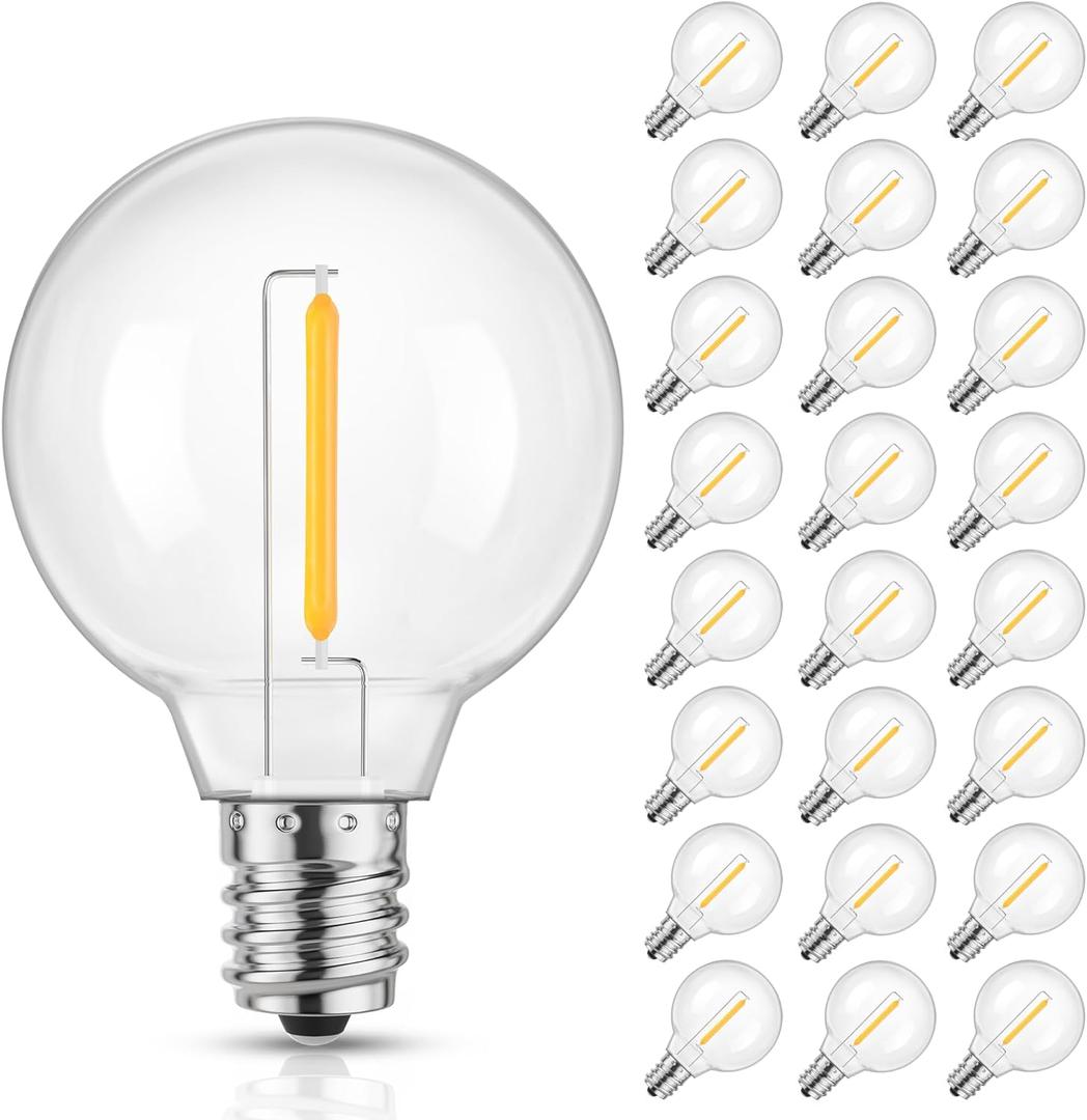 Mlambert G40 LED Replacement Light Bulbs for String Lights, Dimmable E12 Base Shatterproof Bulbs, 1W Equal to 5W, Warm White 2700K, 25Pack, Not Solar