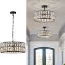Black Crystal Chandelier 6-Lights Crystal Pendant Light Large 18 Inches Drum Semi Flush Mount Ceiling Lights for Dining Room Living Room Kitchen Closet