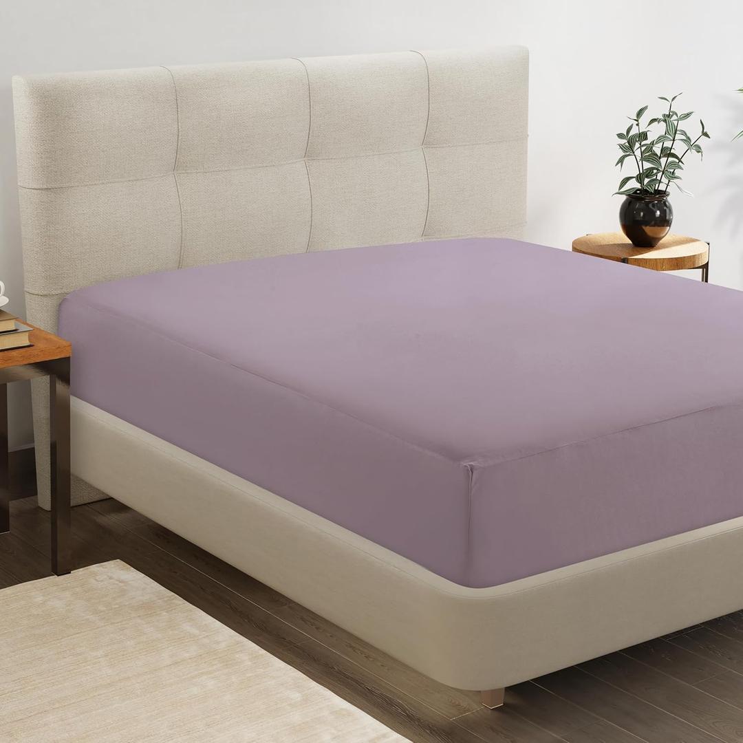 Lane Linen Full Fitted Sheet Only - 4 Way Stretch Knitted Deep Pocket Full Bottom Sheet - Fits Upto 16" Mattress (No Flat Sheet), Durable, Wrinkle Free, Soft Microfiber Fitted Sheet Full - Lilac