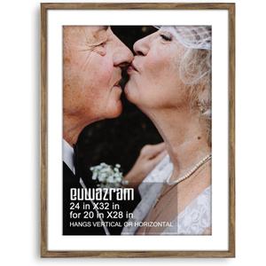 Rustic Walnut 24x32 Frame - Single Frame, 24 x 32 Poster Frame with Mat for 20x28, Picture Frames for Artwork, Puzzles, Photos and Movie Posters