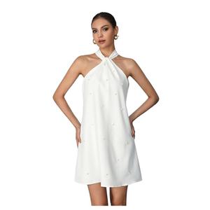 Floerns Women's Pearl Beaded Halter Twist Sleeveless Tie Back Dress A Line Dress White L Floerns Women's Pearl Beaded Halter Twist Sleeveless Tie Back Dress A Line Dress White L