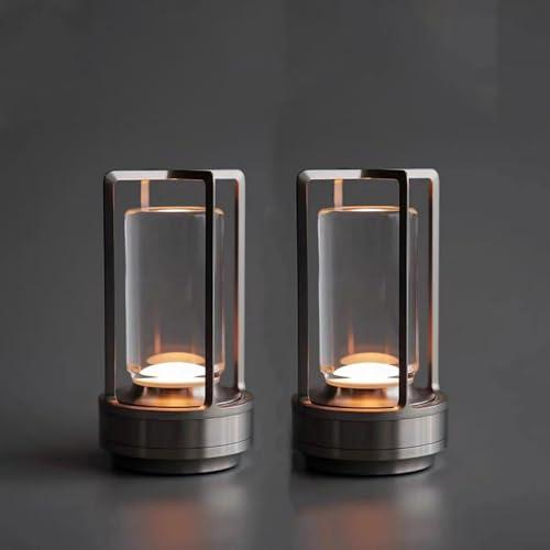 PIKAFOX 2 Pack Crystal Lantern lamp with Touch Dimming, Rechargeable LED Table Lamp, 3-Color Adjustable Brightness, 4200mAh Battery Powered Desk Light for Bedroom, Restaurant, Outdoor