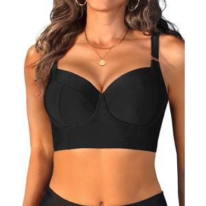 Women Underwire Bikini top Only - Longline Push Up Bathing Suit Top Bra Swim Tops 2025 Swimsuit Tops (Large, Black)