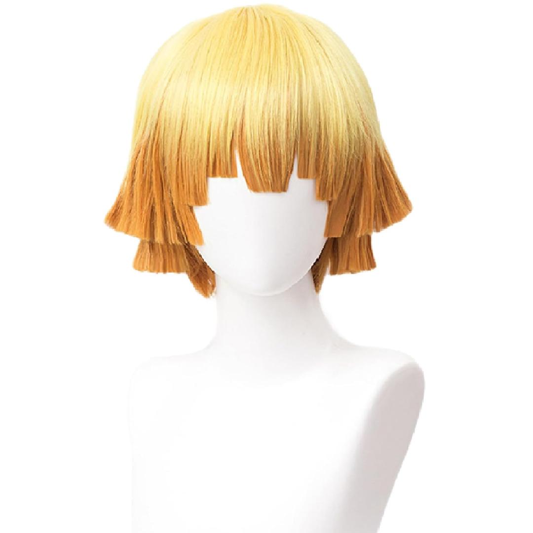 Wiggy Mermaid Zenitsu Cosplay Wig for DS Costume Short Orange Ombre Anime Wigs for Adults with Cap for Halloween Party