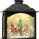 Christmas Snow Globe Lantern with Music & Timer, Santa LED Glitter Lantern, Battery Operated Christmas Globe Decoration, Fall Holiday Decor for Home (Black 1)