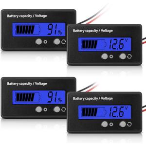 Frienda 2 Pieces Dc 12v 24v 36v 48v 60v 72v 84v Golf Cart Battery Meter with Alarm, Front Setting and Switch Key Battery Capacity Voltage Indicator Gauge Acid and Lithium Ion Indicator(Blue)