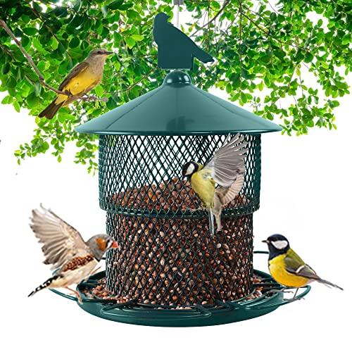 Metal Bird Feeder for Outside, Hanging Bird Feeders Squirrel Proof, 4 Lbs Capacity Iron Mesh Durable Wild Outdoor Birdfeeder with 6 Perches for Finch Cardinals,Gifts for Birds Lovers- Green