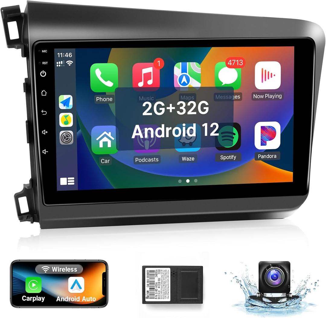 Leadfan Android Car Stereo for Honda Civic 2012 2013 2014 2015 Radio Upgrade with 9'' Touch Screen Carplay Android Auto in-Dash GPS Navigation WiFi Bluetooth Unit Backup Camera Voice Control 2+32G