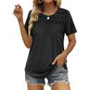 Cap Sleeve Summer Tops for Women Trendy Floral Print Casual V Neck T Shirts Petal Sleeve Blouses (X-Large, Black)